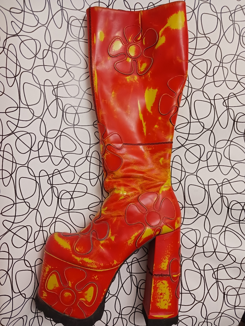 Luichiny Retro 90s Platform Knee-High Boots  Orange And Yellow --RARE!